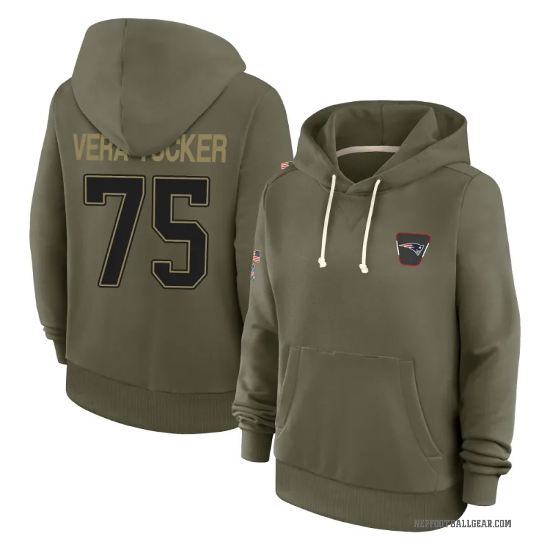 Alijah Vera-Tucker Women's Olive New England Patriots 2025 Salute to Service Hoodie