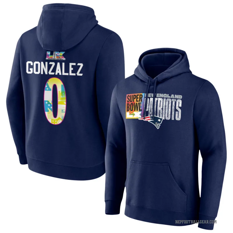 Christian Gonzalez Men's Navy New England Patriots Super Bowl LX Hoodie