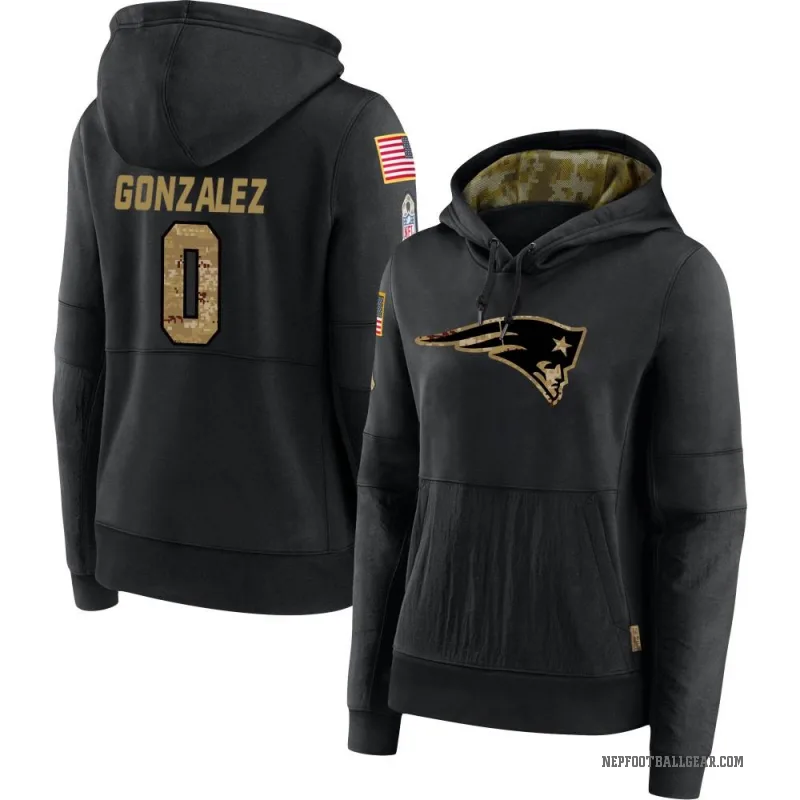 Christian Gonzalez Women's Black New England Patriots 2020 Salute to Service Sideline Performance Pullover Hoodie