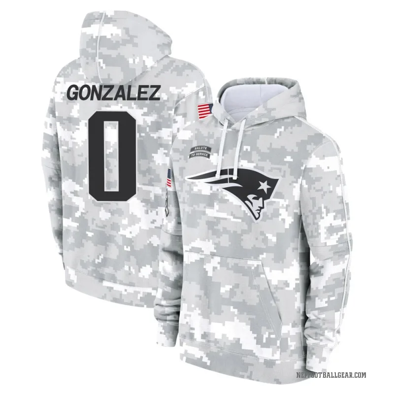 Christian Gonzalez Youth Camo New England Patriots Arctic 2024 Salute to Service Club Fleece Pullover Hoodie