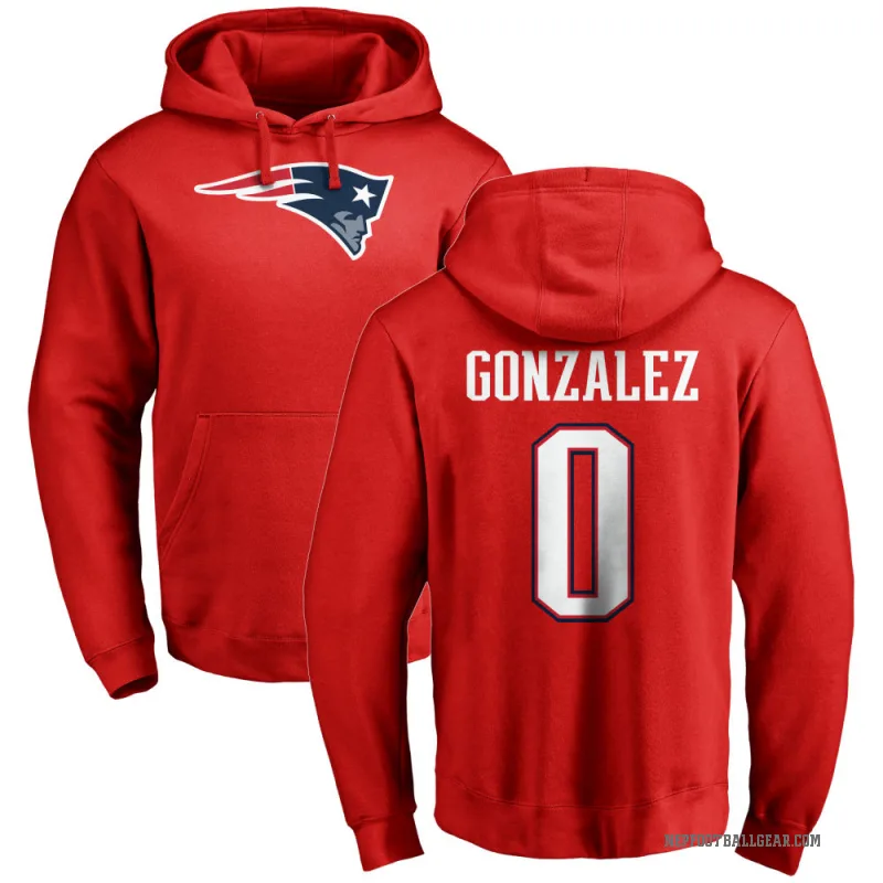 Christian Gonzalez Youth Red New England Patriots Pro Line Logo Pullover Hoodie