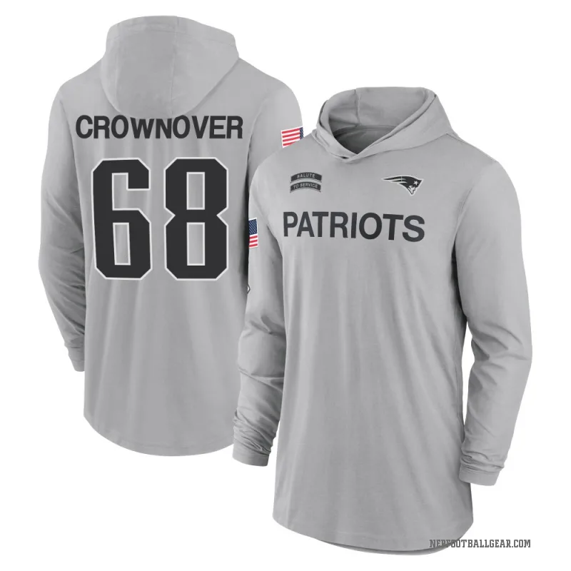 Dametrious Crownover Men's Gray New England Patriots 2024 Salute to Service Lightweight Performance Long Sleeve Hooded T-Shirt