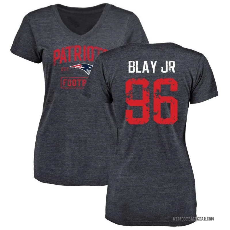 David Blay Jr. Women's Navy New England Patriots Distressed V-Neck T-Shirt
