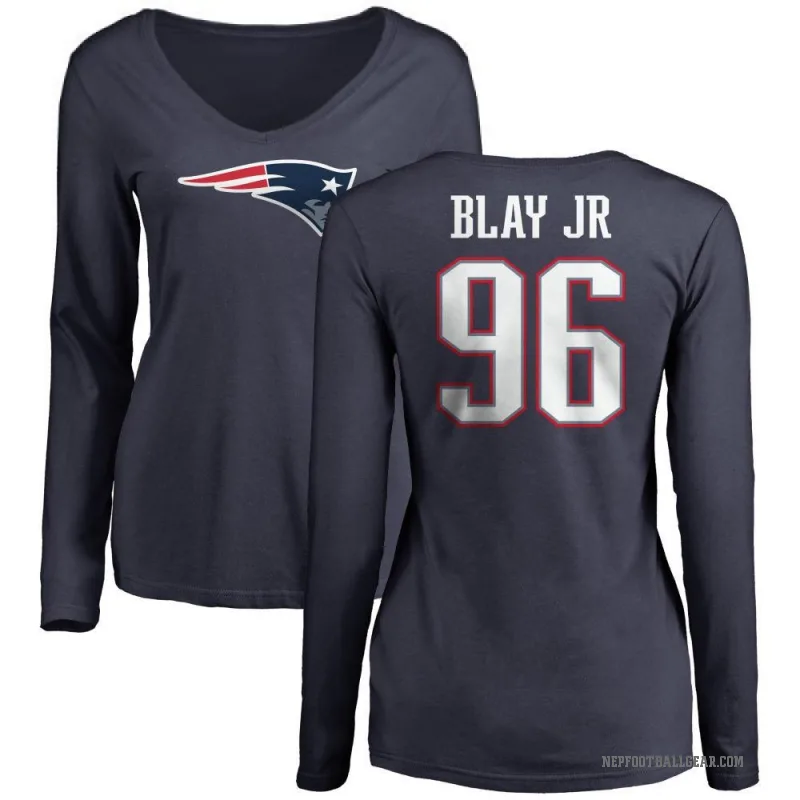 David Blay Jr. Women's Navy New England Patriots Logo Slim Fit Long Sleeve T-Shirt -