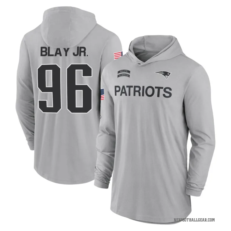 David Blay Jr. Youth Gray New England Patriots 2024 Salute to Service Lightweight Performance Long Sleeve Hooded T-Shirt