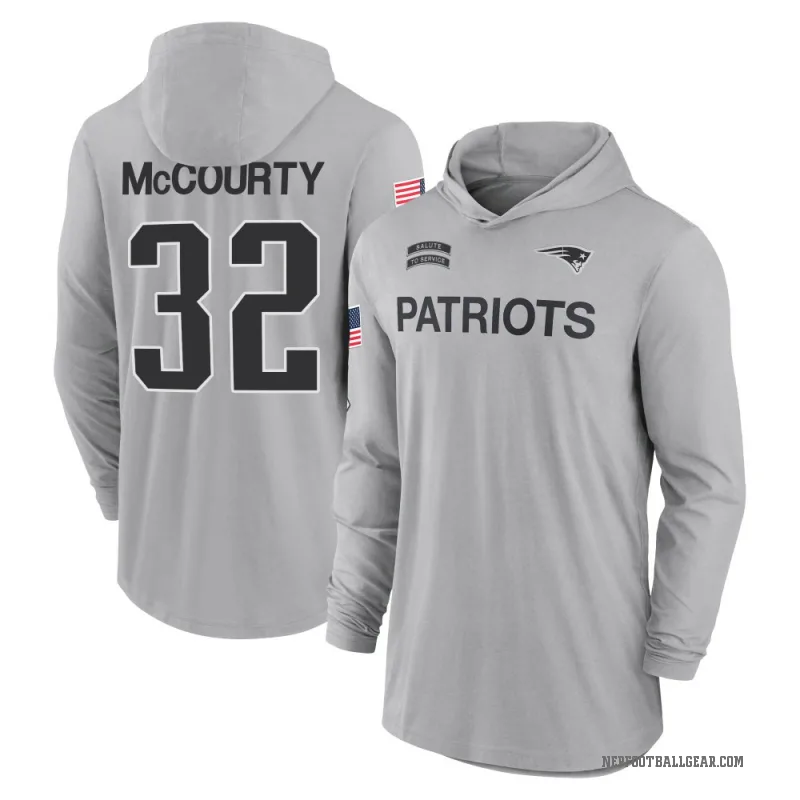 Devin McCourty Men's Gray New England Patriots 2024 Salute to Service Lightweight Performance Long Sleeve Hooded T-Shirt