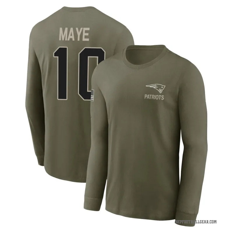 Drake Maye Men's Olive New England Patriots 2025 Salute to Service Sideline Long Sleeve T-Shirt