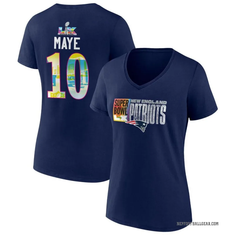 Drake Maye Women's Navy New England Patriots Super Bowl LX V-Neck T-Shirt