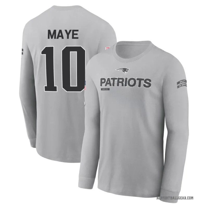 Drake Maye Youth Gray New England Patriots 2024 Salute to Service Long Sleeve T-Shirt