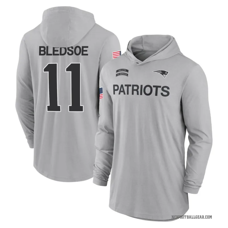 Drew Bledsoe Men's Gray New England Patriots 2024 Salute to Service Lightweight Performance Long Sleeve Hooded T-Shirt