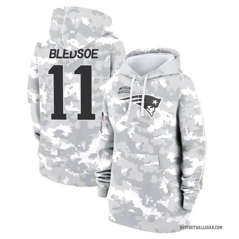 Drew Bledsoe Women's Camo New England Patriots Arctic 2024 Salute to Service Club Fleece Pullover Hoodie