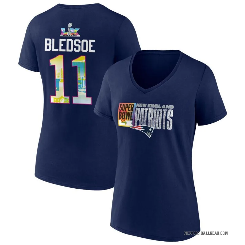 Drew Bledsoe Women's Navy New England Patriots Super Bowl LX V-Neck T-Shirt