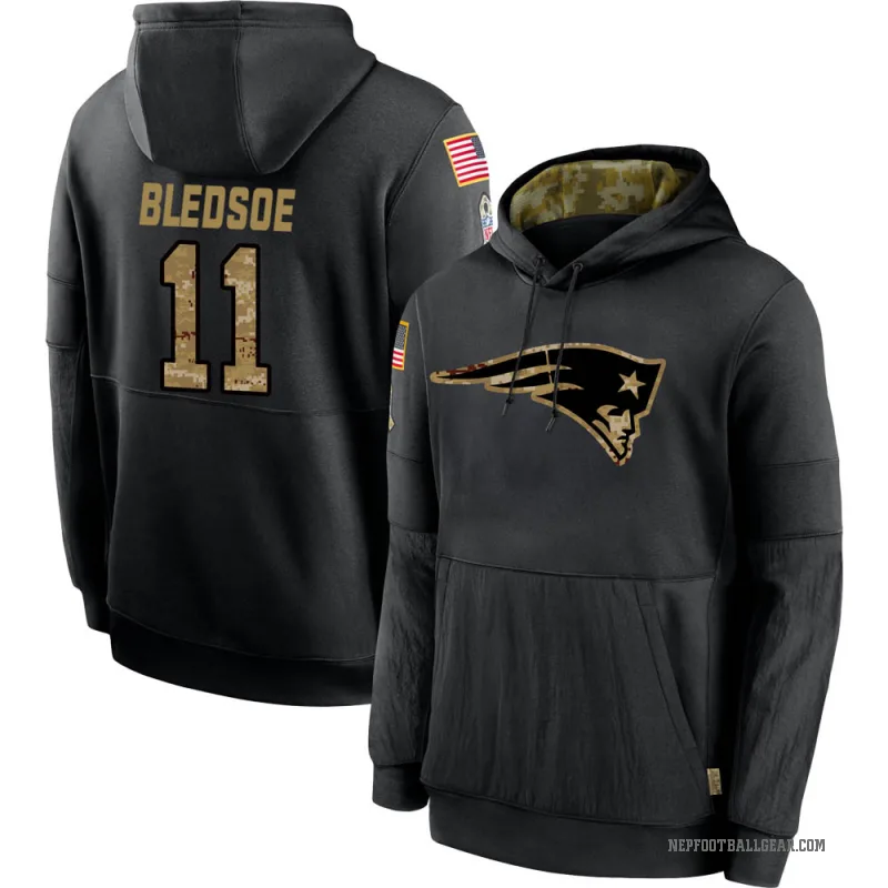 Drew Bledsoe Youth Black New England Patriots 2020 Salute to Service Sideline Performance Pullover Hoodie