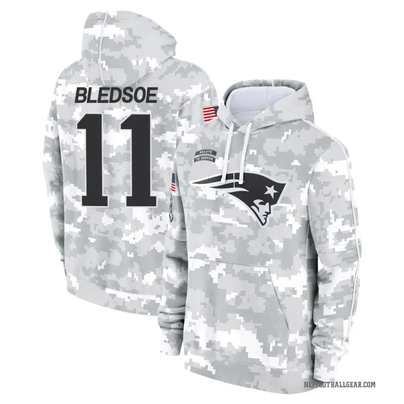 Drew Bledsoe Youth Camo New England Patriots Arctic 2024 Salute to Service Club Fleece Pullover Hoodie