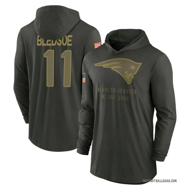Drew Bledsoe Youth Green New England Patriots Forest/ 2025 Salute to Service Sideline Lightweight Hooded Pullover Long Sleeve T-