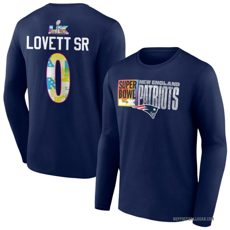 Fabien Lovett Sr. Men's Navy New England Patriots Super Bowl LX Long Sleeve T-Shirt