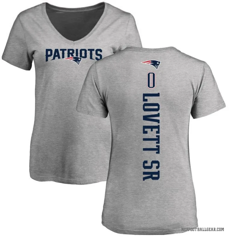 Fabien Lovett Sr. Women's Ash New England Patriots Backer V-Neck T-Shirt -