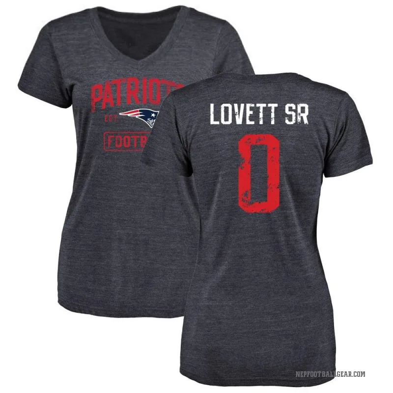 Fabien Lovett Sr. Women's Navy New England Patriots Distressed V-Neck T-Shirt