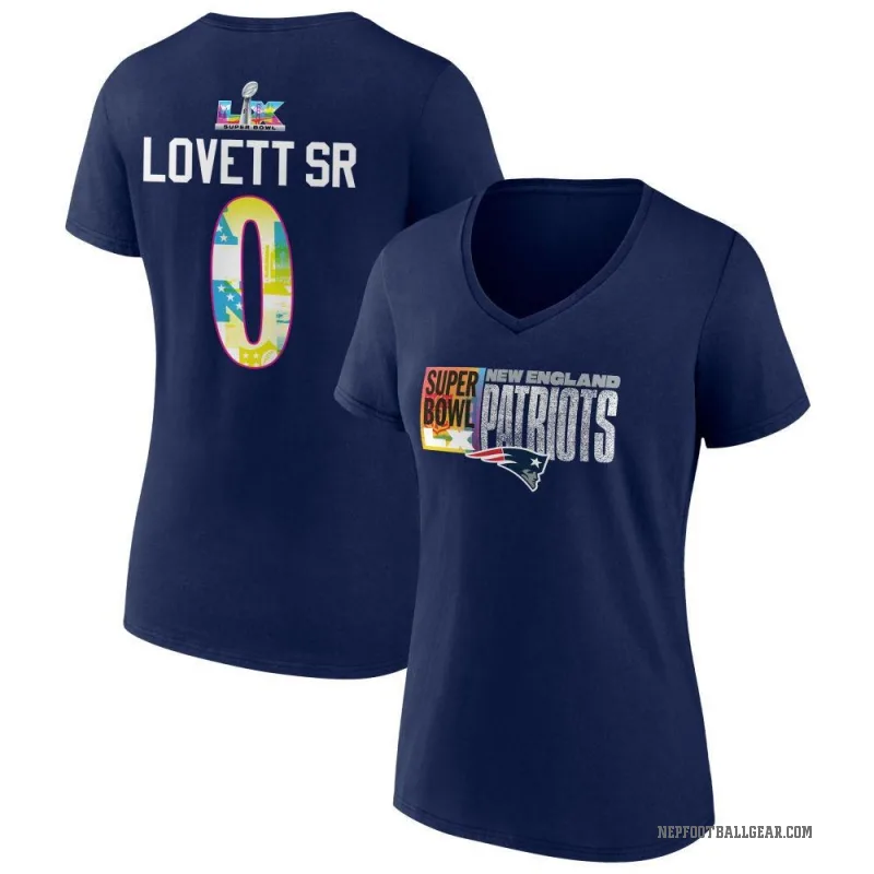 Fabien Lovett Sr. Women's Navy New England Patriots Super Bowl LX V-Neck T-Shirt