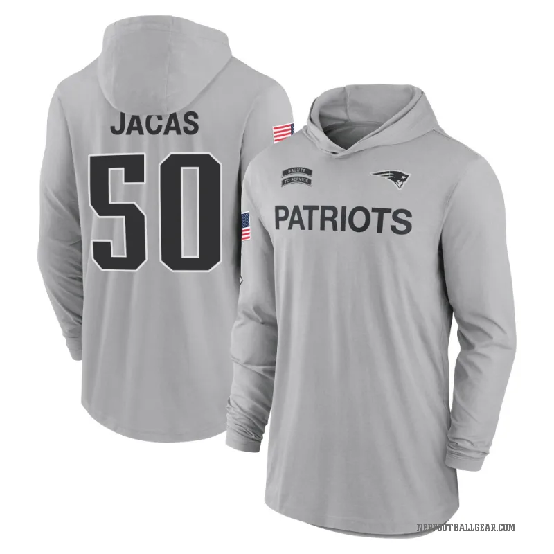 Gabe Jacas Men's Gray New England Patriots 2024 Salute to Service Lightweight Performance Long Sleeve Hooded T-Shirt