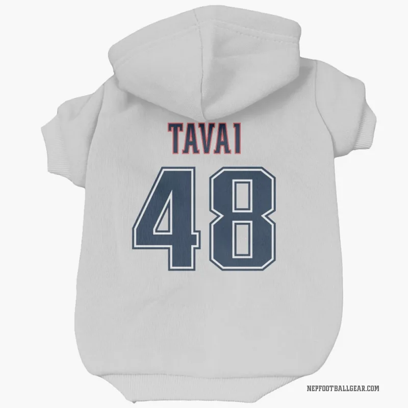 Jahlani Tavai  White New England Patriots  Fade Cat & Dog Pet Hoodie