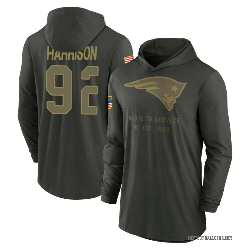 James Harrison Men's Green New England Patriots Forest/ 2025 Salute to Service Sideline Lightweight Hooded Pullover Long Sleeve 