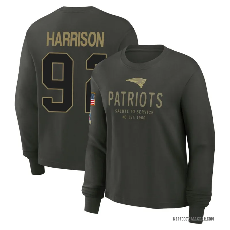 James Harrison Women's Green New England Patriots Dark/ 2025 Salute to Service Sideline Long Sleeve T-Shirt