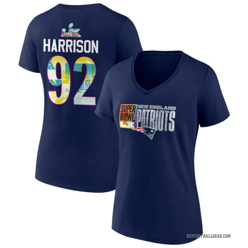 James Harrison Women's Navy New England Patriots Super Bowl LX V-Neck T-Shirt