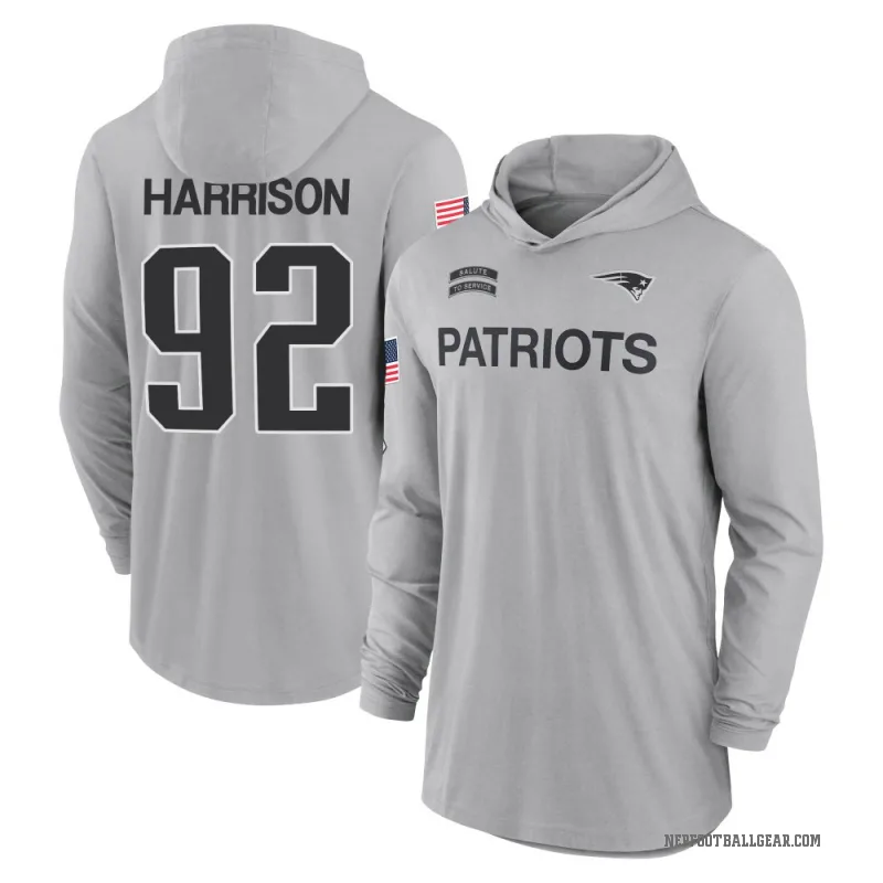James Harrison Youth Gray New England Patriots 2024 Salute to Service Lightweight Performance Long Sleeve Hooded T-Shirt