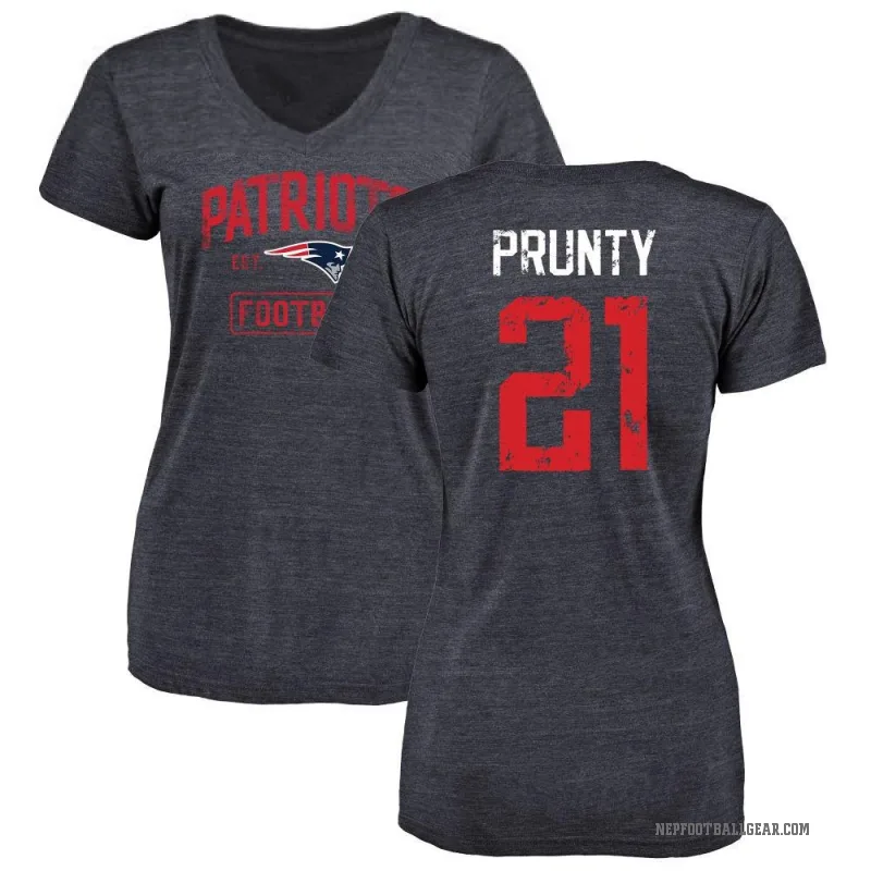 Karon Prunty Women's Navy New England Patriots Distressed V-Neck T-Shirt