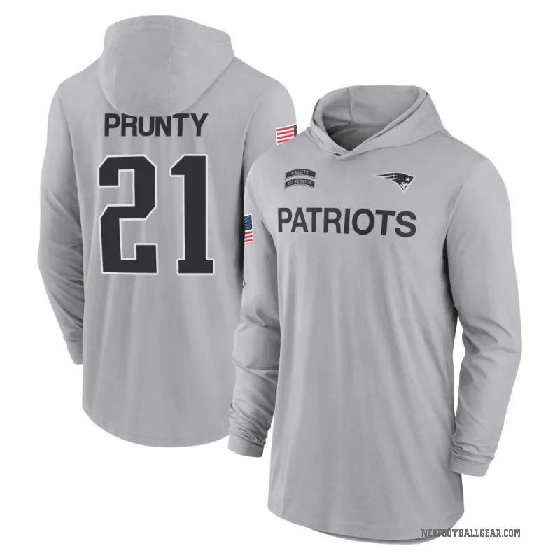 Karon Prunty Youth Gray New England Patriots 2024 Salute to Service Lightweight Performance Long Sleeve Hooded T-Shirt