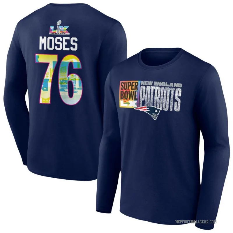 Morgan Moses Youth Navy New England Patriots Super Bowl LX Long Sleeve T-Shirt