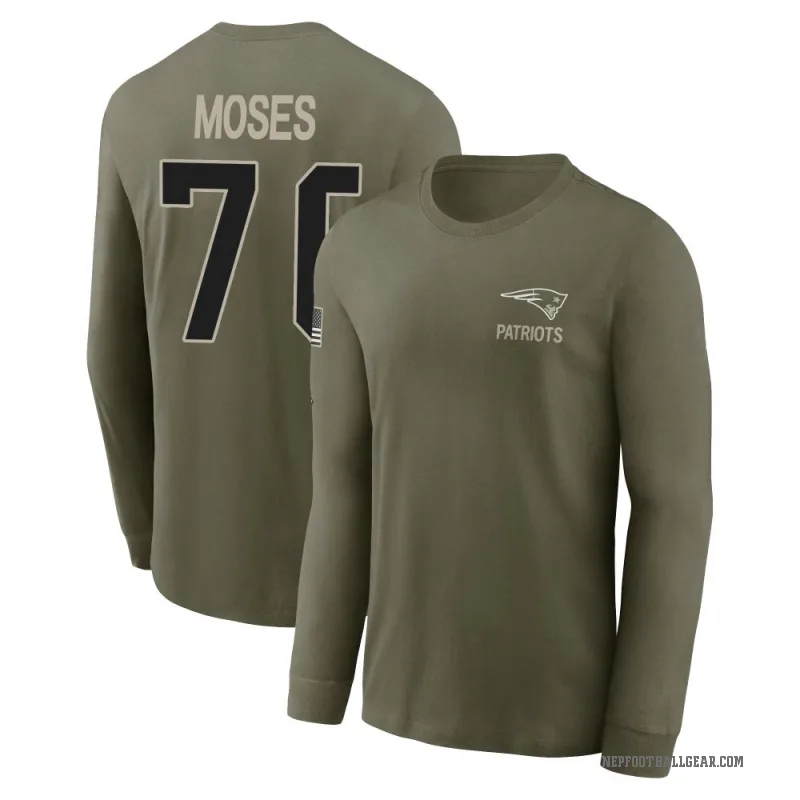 Morgan Moses Youth Olive New England Patriots 2025 Salute to Service Sideline Long Sleeve T-Shirt