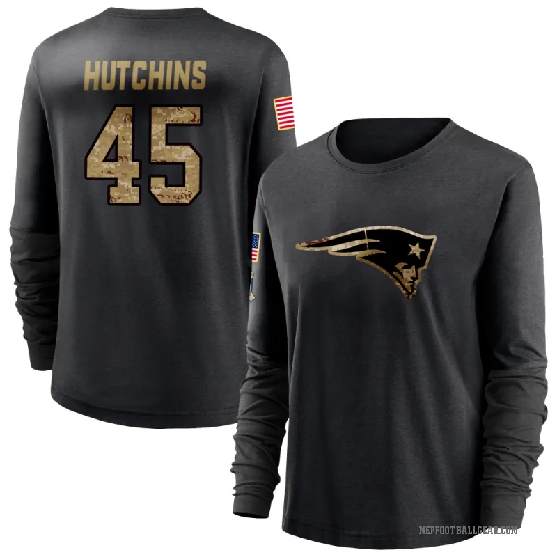Quintayvious Hutchins Women's Black New England Patriots 2020 Salute To Service Sideline Performance Long Sleeve T-Shirt