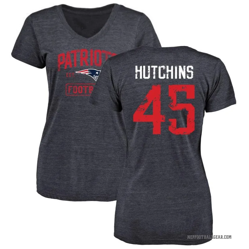Quintayvious Hutchins Women's Navy New England Patriots Distressed V-Neck T-Shirt
