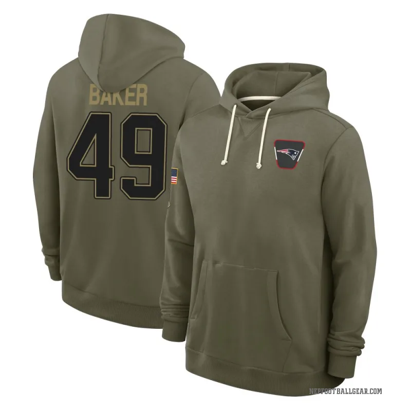 Rushawn Baker Youth Olive New England Patriots 2025 Salute to Service Hoodie