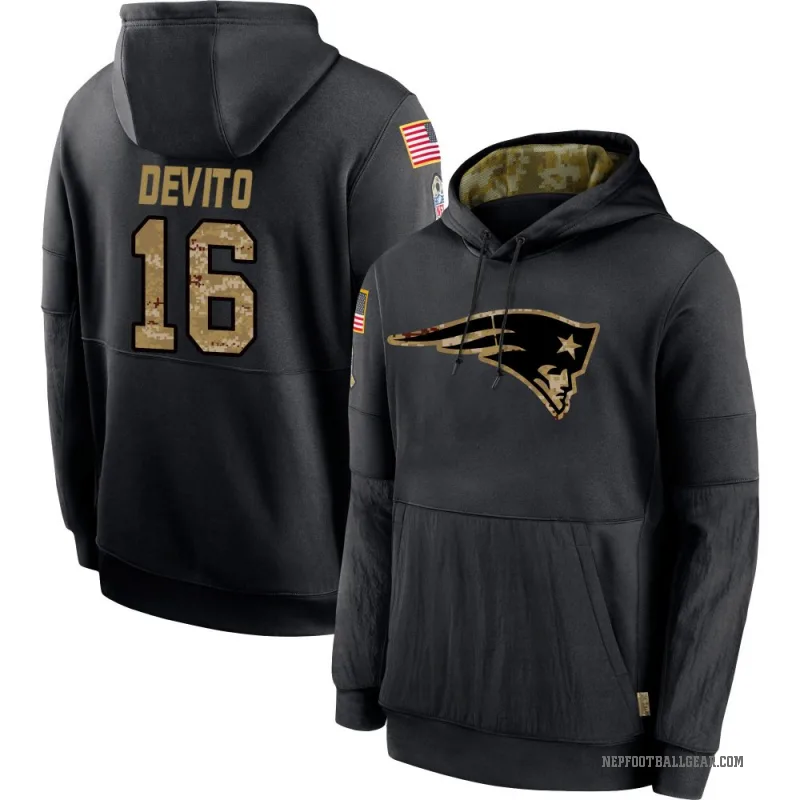 Tommy DeVito Men's Black New England Patriots 2020 Salute to Service Sideline Performance Pullover Hoodie