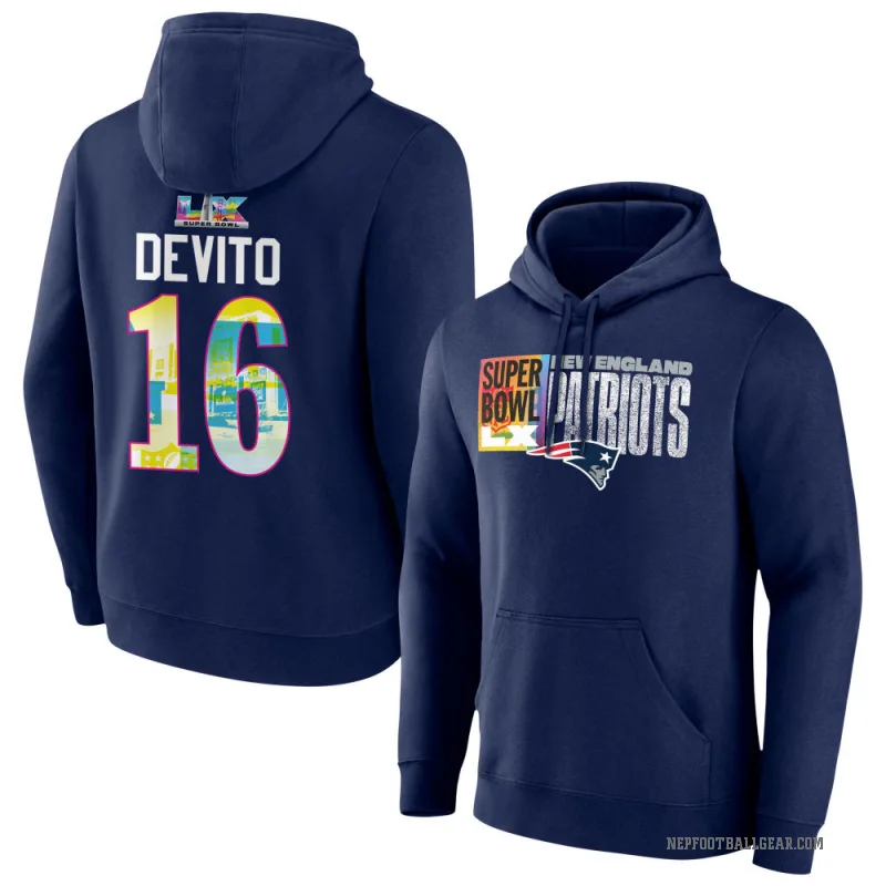 Tommy DeVito Men's Navy New England Patriots Super Bowl LX Hoodie