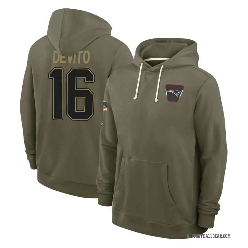 Tommy DeVito Youth Olive New England Patriots 2025 Salute to Service Hoodie